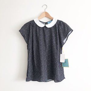 Cece Cap Sleeve Peter Pan Collar Blouse Size Small